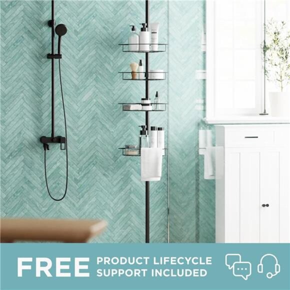 Home Tension Pole Shower Caddy, Adjustable Corner Shower Storage System - Picture 2 of 7